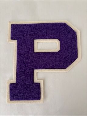 Purple Varsity Letter 'P' Chenille Patch with Cream Border